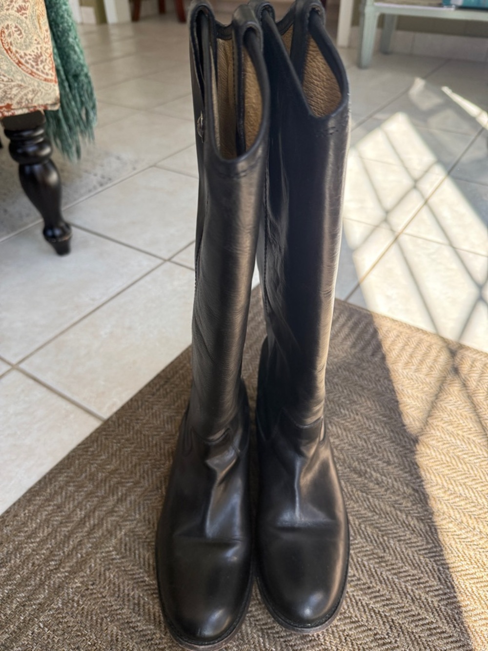 Frye Black Leather Knee-High Riding Boots